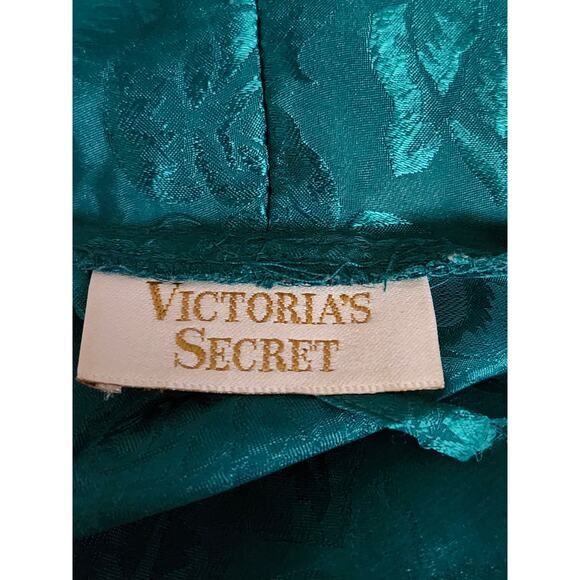 Vintage Victoria's Secret Gold Label OS Silky Green Blue Trim Silky 90' Robe - Picture 7 of 7